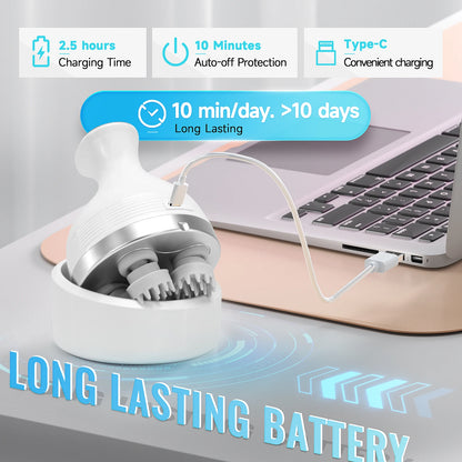 Electric Head Scalp Massager Body Massage Neck Deep Tissue 4 Kneading for Hair Growth Wireless Stress Relax and Cat Pet Claw