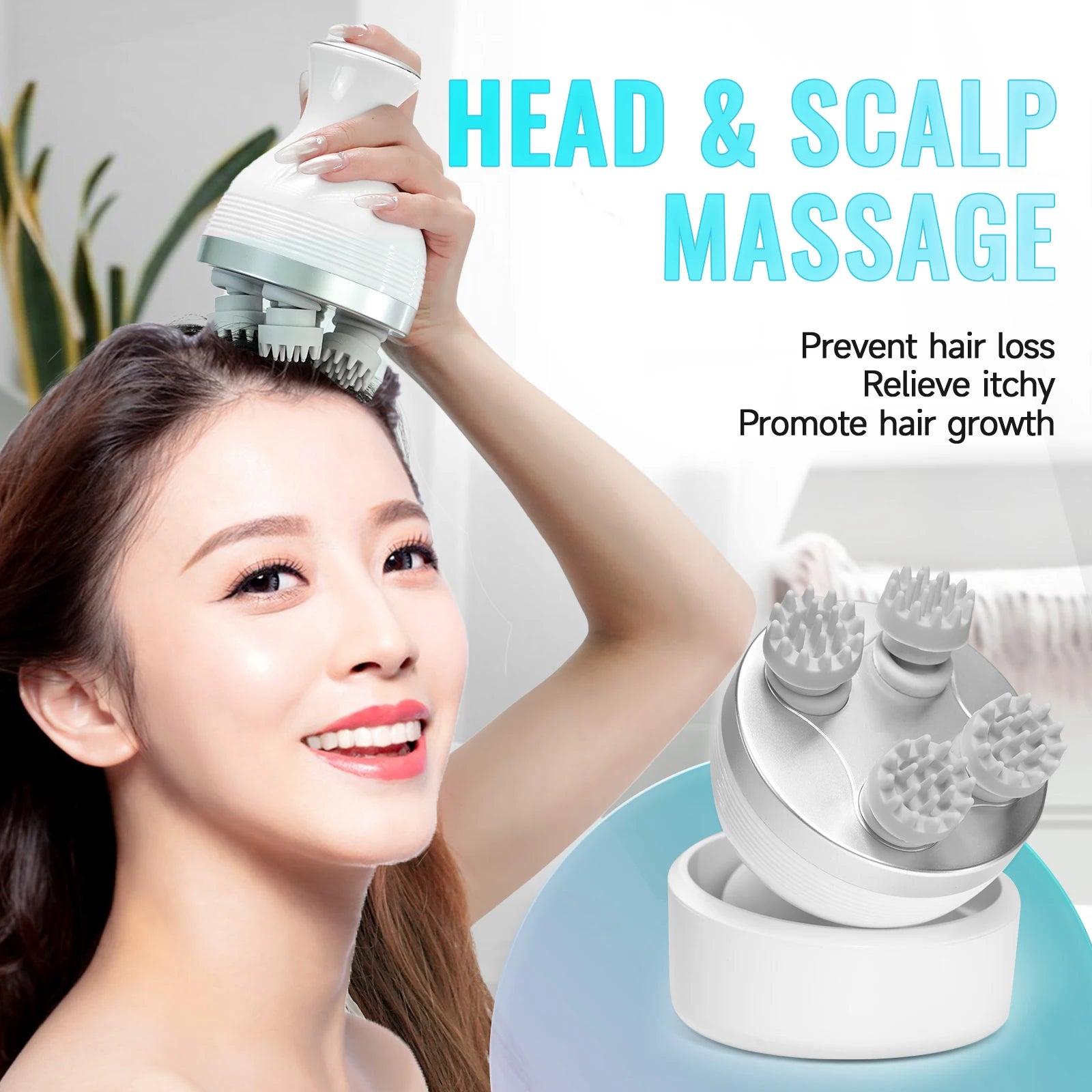 Electric Head Scalp Massager Body Massage Neck Deep Tissue 4 Kneading for Hair Growth Wireless Stress Relax and Cat Pet Claw